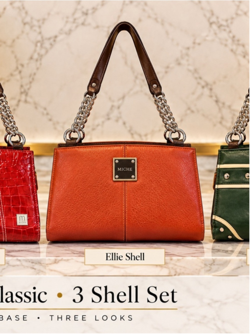 Miche Classic Handbag Brown Base + 3 Shells Ellie Cori Darla Interchangeable Bag
